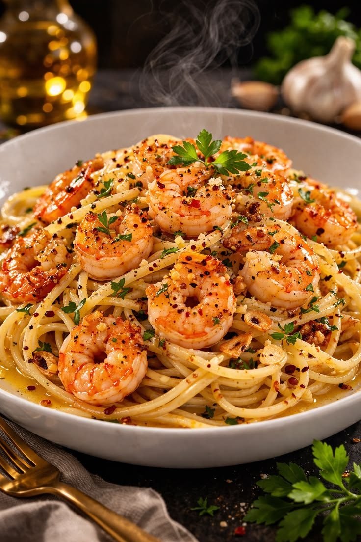 Spaghetti com camarões ao molho pomodoro